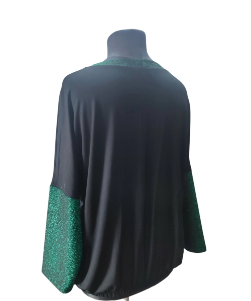 Wieczorowa Bluzka bombka z błyszczącym zielonymi wstawkami